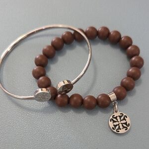 Rustic Cuff Silver (A) and Brown Bracelet Duo